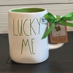 Rae Dunn LUCKY ME Coffee Mug St. Patrick’s Day Clover Wreath Ladybug NEW